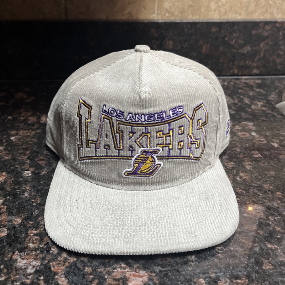 Los Angeles Lakers New Era Golfer Gray Corduroy Throwback Snapback Hat